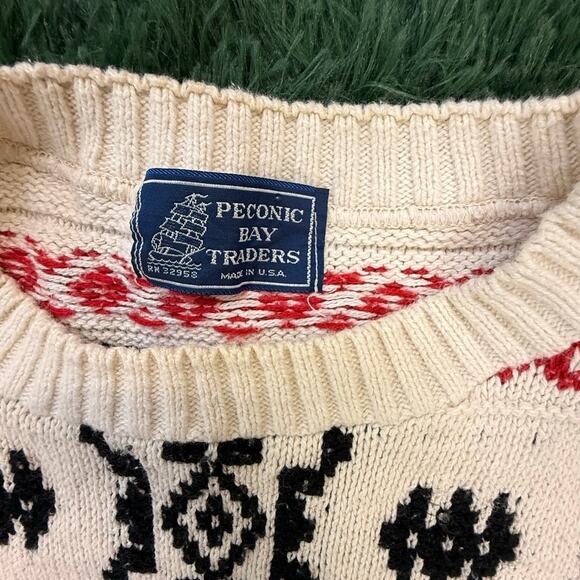 Vintage Peconic Bay Traders Cardigan Mens Large Creme Aztec Design Knit - Picture 4 of 5
